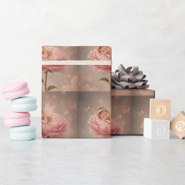 Sovande bebis rosa blomma presentpapper (Baby Shower)