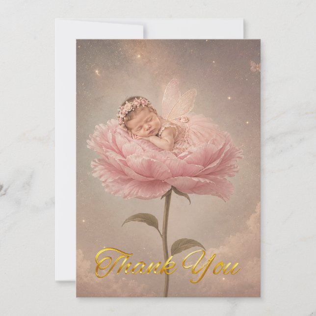 Sovande bebis rosa blomma tack kort (Framsida)