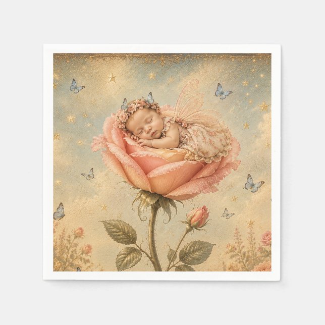 Sovande bebis rosa ros  pappersservett (Framsidan)