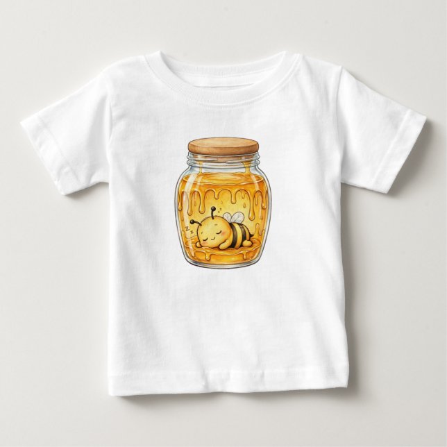 Sovande Bie i Honungsburk - Söt Akvarell  T Shirt (Framsida)
