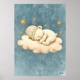 Sovande björn moln plantskola baby illustration poster