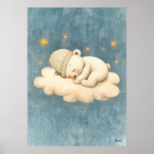 Sovande björn moln plantskola baby illustration poster