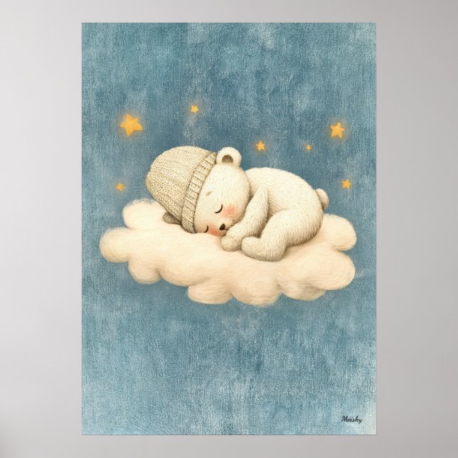 Sovande björn moln plantskola baby illustration poster (Framsidan)