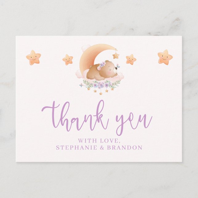 Sovande björn på moln Baby Shower Tack Vykort (Framsida)