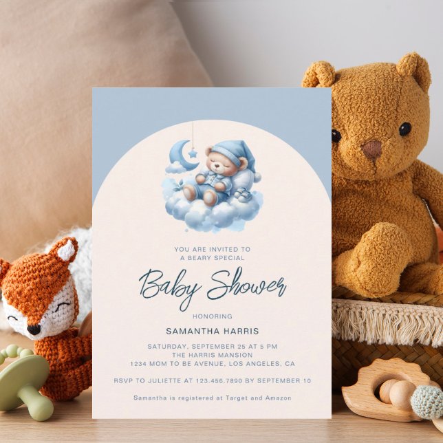 Sovande björn på moln blå baby shower för pojke inbjudningar (Skapare uppladdad)