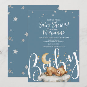 Sovande björn pojke stjärnor baby shower inbjudan