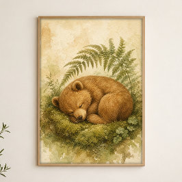 Sovande Björnunge Akvarell Whimsical Konstaffisch Poster