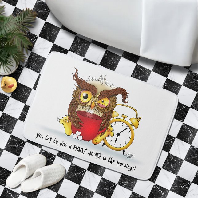 Sovande Brun Söt Rolig Uggle Kaffe Illustration Badrumsmatta (Skapare uppladdad)