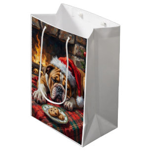 Sovande Bulldog Hund Sover Tjuvar Santa Hatt Jul