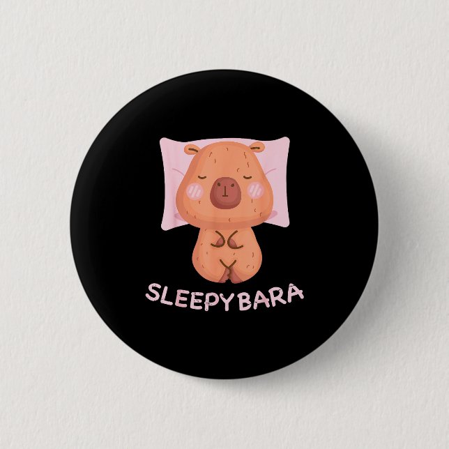 Sovande Capybara Pyjamas Nattlinne Sleepybara Gnag Knapp (Framsida)