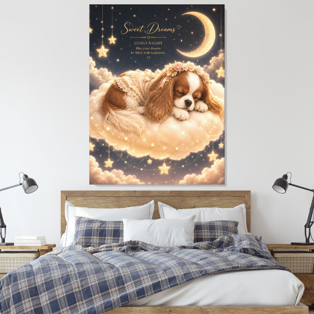 Sovande Cavalier King Charles Spaniel på Moln Canvastryck (Insitu (sovrum))