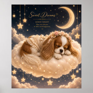 Sovande Cavalier King Charles Spaniel på Moln Poster