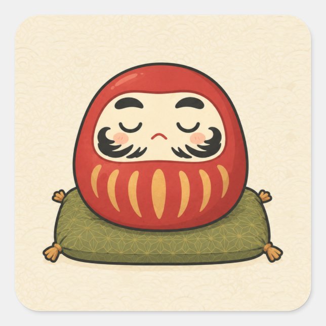Sovande Daruma Fyrkantig Klistermärke (Framsida)