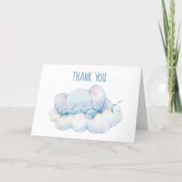 Sovande elefant baby shower, pojk baby shower tack kort