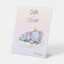 Sovande elefantbaby showerpresenter & kort skylt