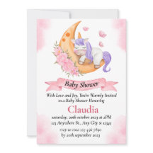 Sovande enhörning baby shower watercolor-inbjudan