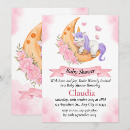 Sovande enhörning baby shower watercolor-inbjudan inbjudningar
