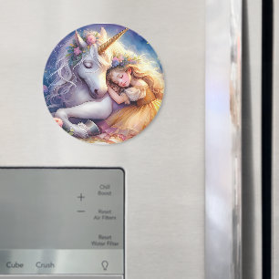 Sovande flicka enhörning drömlandskap magnet