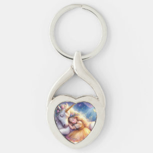 Sovande flicka enhörning drömlandskap twisted heart silverfärgad nyckelring