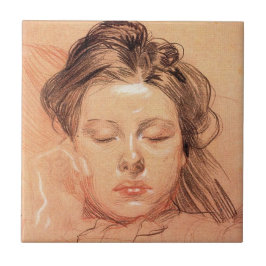Sovande flickas ansikte (av Frantisek Kupka) Kakelplatta