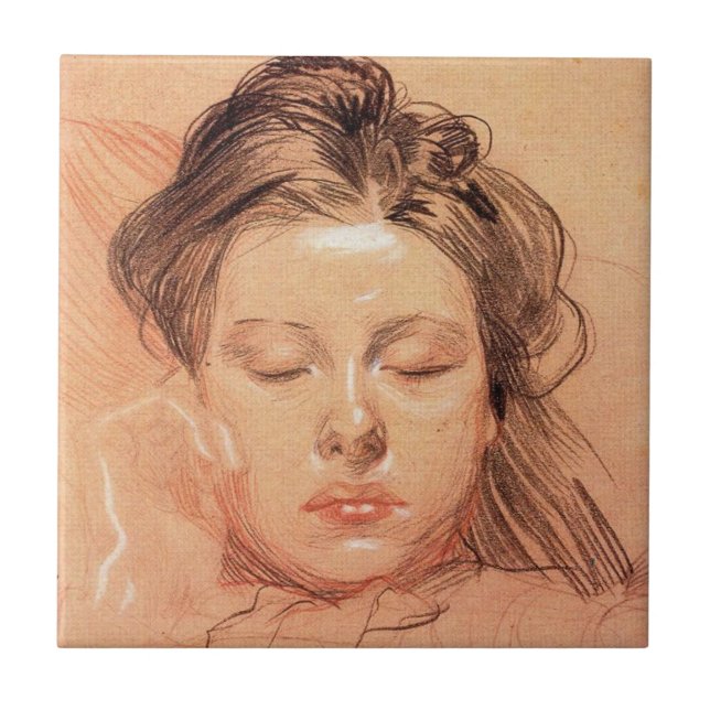 Sovande flickas ansikte (av Frantisek Kupka) Kakelplatta (Framsidan)