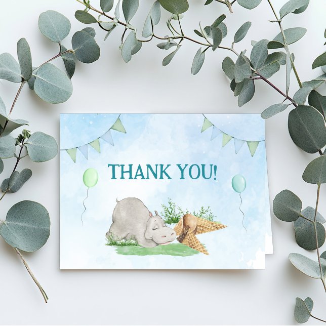 Sovande Flodhäst Födelsedagsfest Tacksamhetskort Tack Kort (Sleepy Hippo Kids Birthday Party Thank You Card)