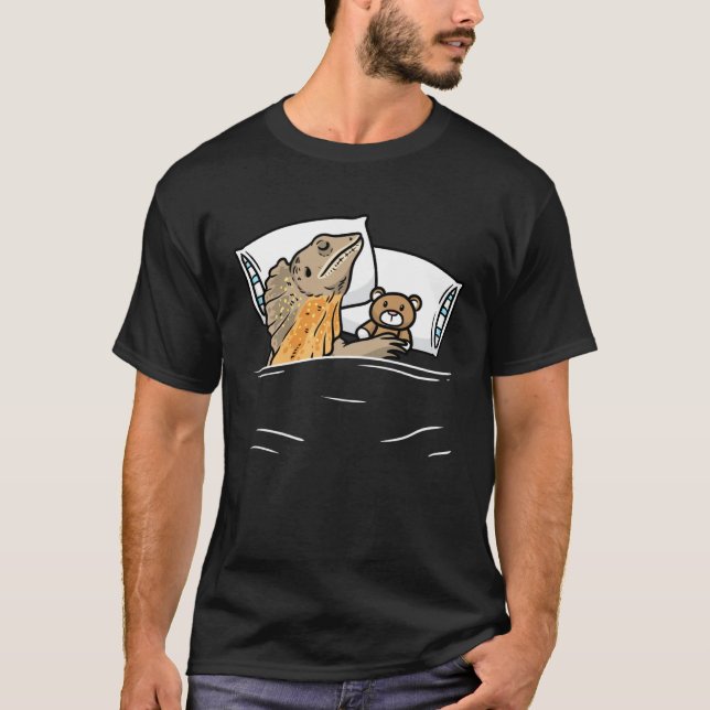 Sovande Frilled Dragon Kragödla Reptil T Shirt (Framsida)