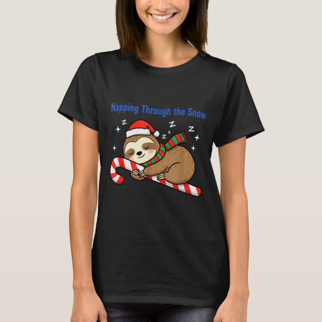 Sovande genom snön jul sengångare sockerdrickor t shirt (Framsida)