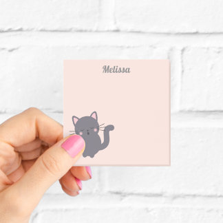 Sovande Grå Katt Rosa Klisterlappar Post-it Block