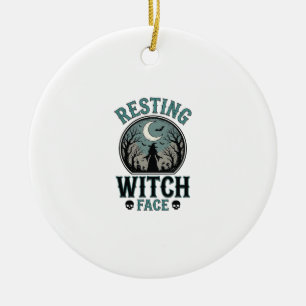 Sovande häxans ansikte Vintage Halloween-design_1 Julgransprydnad Keramik