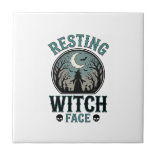 Sovande häxans ansikte Vintage Halloween-design_1 Kakelplatta