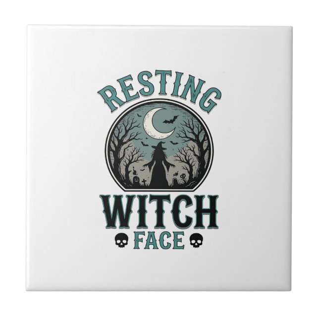 Sovande häxans ansikte Vintage Halloween-design_1 Kakelplatta (Framsidan)