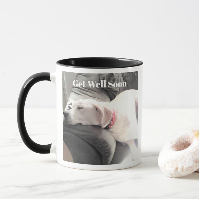 Sovande Hund Foto Bli Frisk Snart Grön och Svart Mugg (Med munk)