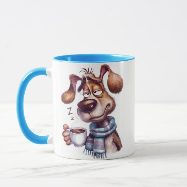 Sovande hund med kopp kaffe (Vänster)