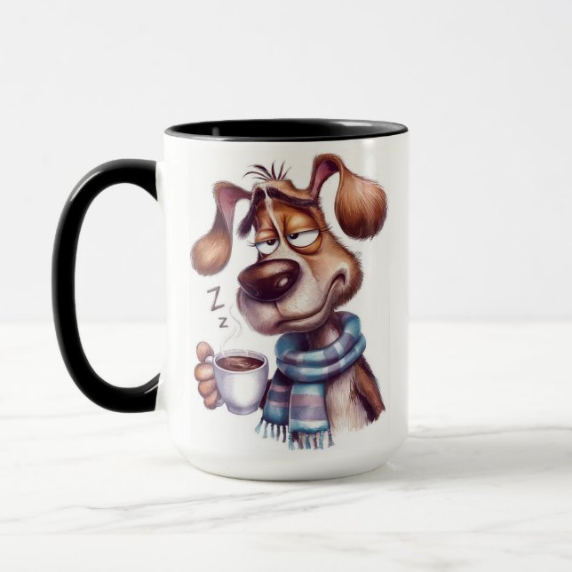 Sovande hund med kopp kaffe (Vänster)