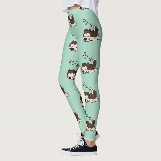 Sovande Hund Siberian Husky Djurfantast ZZZ Husdju Leggings (Vänster)