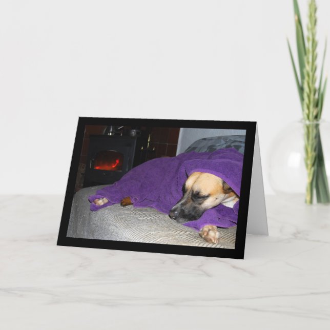 Sovande hund vid öppen spis kort (Framsida)