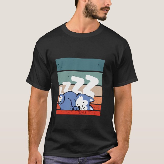 Sovande husky tecknad stil söt zzz djur D T Shirt (Framsida)