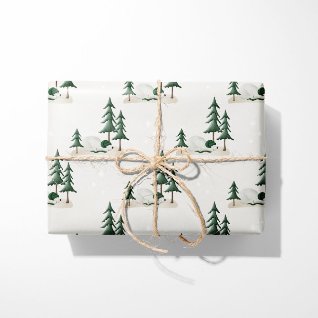 Sovande isbjörn vinter skog kräm presentpapper (Skapare uppladdad)