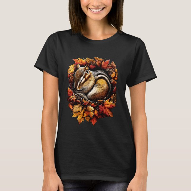 Sovande jordekorre med höstlöv Skog Höst A T Shirt (Framsida)