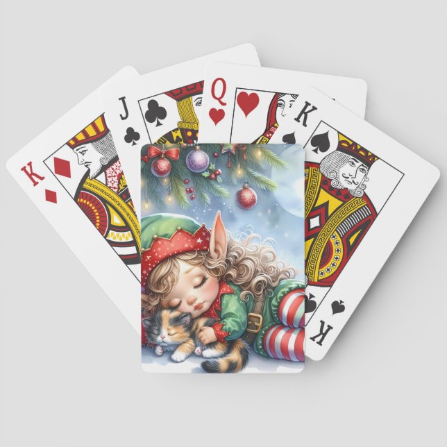Sovande julalf med kalikottkatt casinokort (Baksidan)