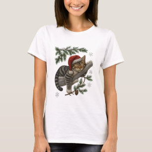 Sovande julkattunge på snöig gren T-shirt