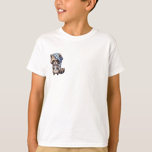 Sovande Kaffe Tvättbjörn Barn T Shirt (Framsida)