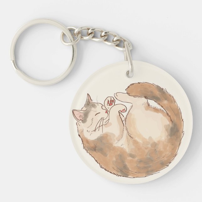 Sovande Kalikå Katt Akryl Nyckelring  (Framsidan)