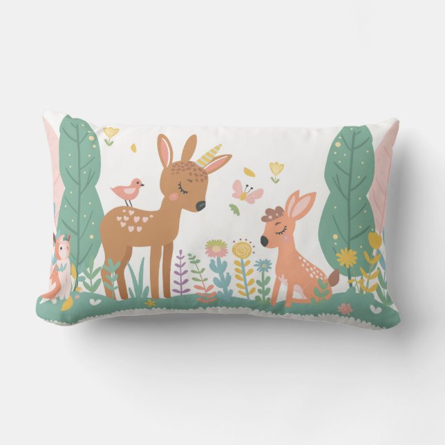 Sovande kalvar med blommor lumbarkudde (Framsida)