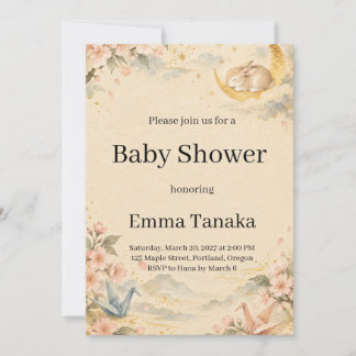 Sovande kanin månadskrans baby shower med körsbärs inbjudningar