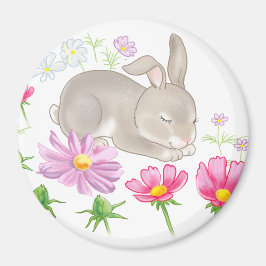 sovande kanin och blommor magnet