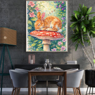 Sovande kanin på svamp – Whimsical Woodland Poster
