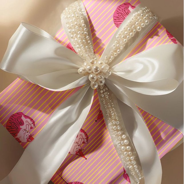 Sovande katt 1-årsdag gula ränder presentpapper (Skapare uppladdad)