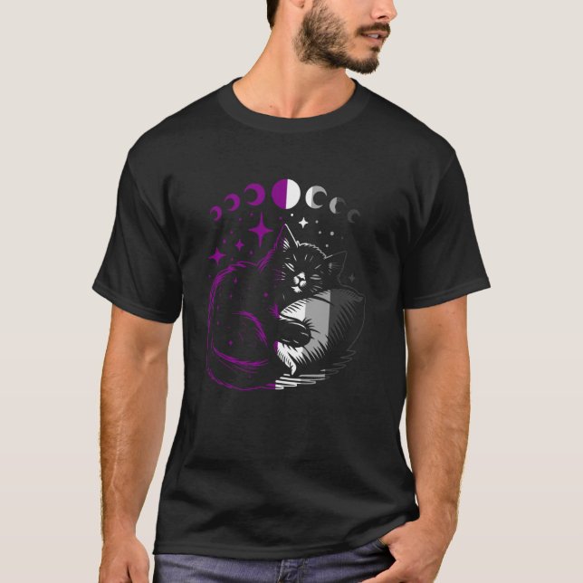 Sovande katt Ace Pride Månfaser Mysig HBTQ Magi T Shirt (Framsida)